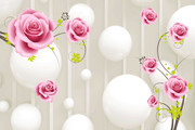 粉玫瑰白色圆球简约背景墙
