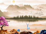 大型麋鹿山水风景装饰画