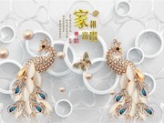 珠宝风格孔雀3D壁画装饰图片下载