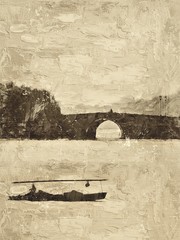 復古西湖風景油畫