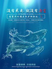 蓝色海洋保护野生动物公益海报