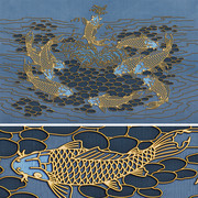 轻奢金属浮雕九鲤鱼背景壁画