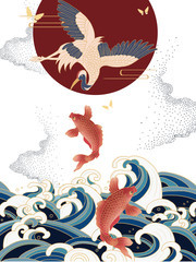 鲤鱼仙鹤中国风元素图片