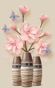 手绘粉色花朵壁画素材