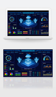 藍色科技數據可視化大屏ui模板