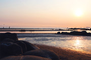 夕阳下海滩风景高清图片素材