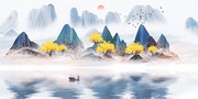 中国风山水画壁画背景墙装饰