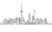 线描城市建筑 上海东方明珠电视塔图片