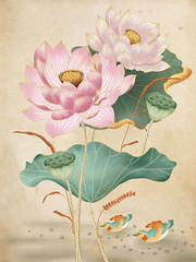 手绘荷花中国风元素图片