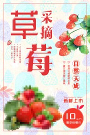 清新草莓采摘海报