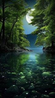 月光下的湖泊美景图