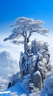 山石上的雪松图片