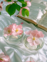 粉色花瓣茶水图片