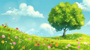 春天的草地卡通风景图片