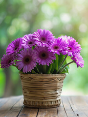 紫色非洲菊花篮图片