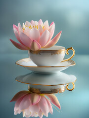 咖啡杯里的一朵粉色莲花