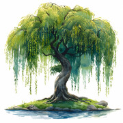 水彩柳树插画图片