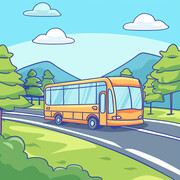 公交车交通环保插画