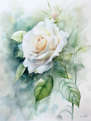 水彩白玫瑰装饰素材