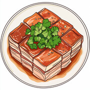 手绘红烧肉美食插画