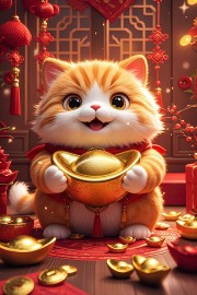 抱着金元宝的可爱猫咪新年拜年壁纸图片素材