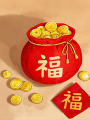 新年福袋插画图片