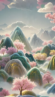 中国风意境春天风景插画