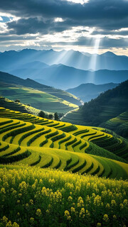 梯田油菜花花海风景图片