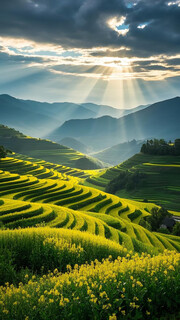 油菜花梯田风景图片素材