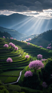 油菜花春天梯田风景图片素材