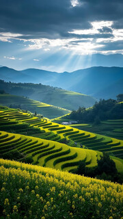 油菜花梯田风景图片素材