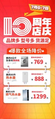 红色渐变周年店庆活动海报