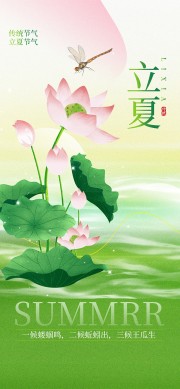 中国传统节气立夏荷塘插画海报