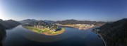 宽幅山水田园间的徽州古村风景摄影