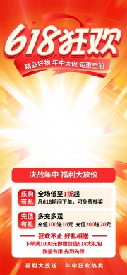 红色大气618促销活动海报