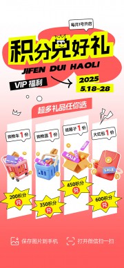 积分兑好礼红色渐变创意促销海报