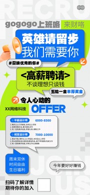 卡通高薪聘请召唤优秀的你招聘广告