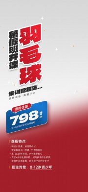 暑假班开课羽毛球培训海报