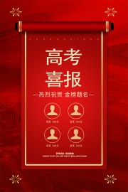 金榜题名红色创意高考喜报海报