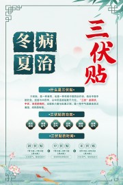 绿色卡通三伏贴冬病夏治中医养生海报