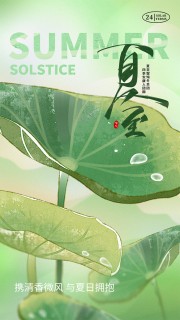 绿色背景手绘夏至节气海报