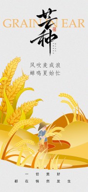 简单卡通创意二十四节气芒种海报