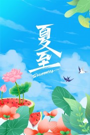 手绘清新二十四节气夏至海报