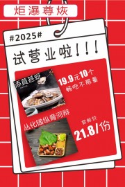 红色背景炭火小烤试营业活动海报