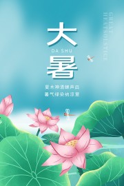 手绘清新二十四节气大暑宣传海报