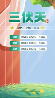 可爱卡通趣味三伏天时间表海报