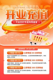 3D橙色风商场开业充值海报