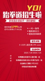 暑期青少年跆拳道招生海报