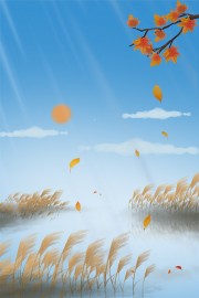 秋天卡通风景插画背景图片