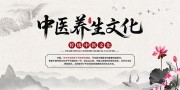 水墨山水荷花插画中国风中医养生文化展板